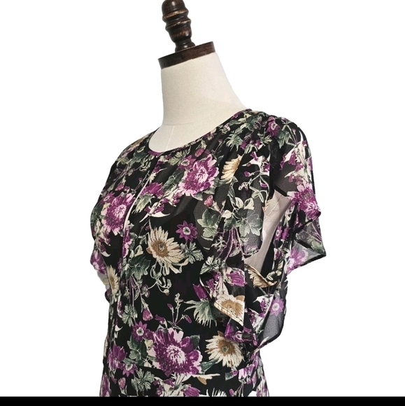 Rachel Roy Black Lora Floral Ruffled Sz 12 Summer Spring Mini Short Dress - Picture 6 of 15